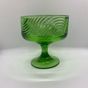 Vintage Glass E.O. BRODY CO. Cleveland #138 Pedestal Green Bowl Dish